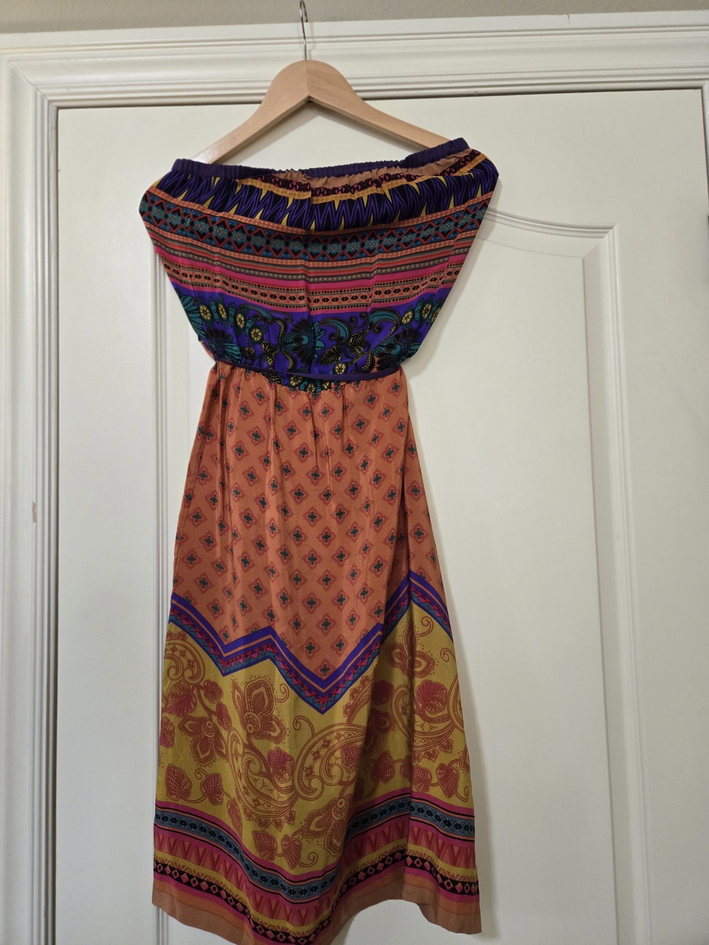 Strapless Bohemian Layering Dress in Orange and Purple 100% Silk